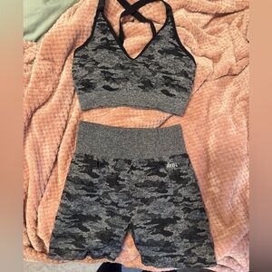 AYBL Women's Black and Gray Camo Sports Bra and Shorts